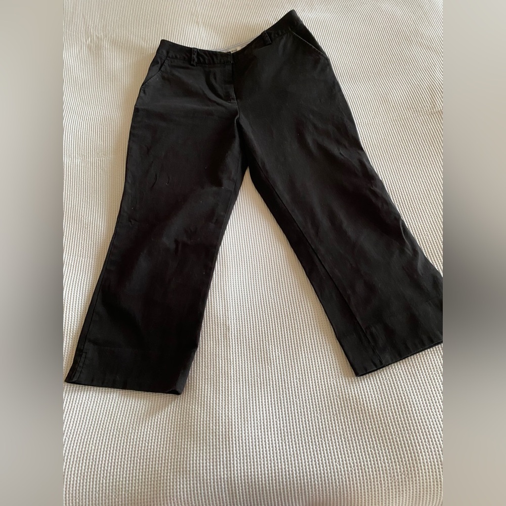Cropped kick flare black cotton trousers